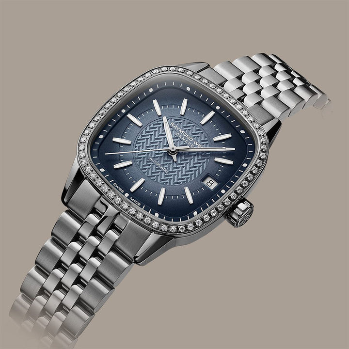 Raymond Weil Freelancer Women's Automatic Blue Dial Bracelet Diamond Watch 34.5mm