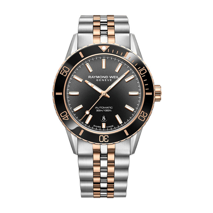 Raymond Weil Freelancer Diver Men's Two-Tone Gradient Black Dial Bracelet Watch 42.5mm