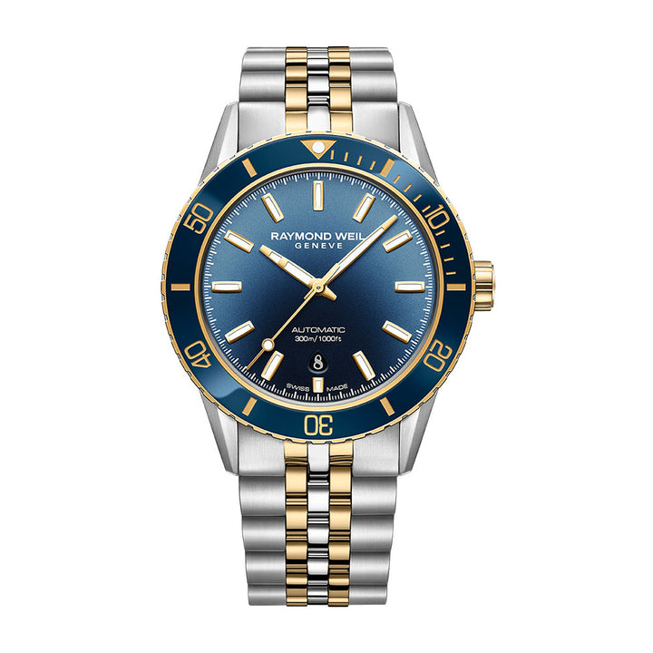 Raymond Weil Freelancer Diver Men's Two-Tone Gradient Blue Dial Bracelet Watch 42.5mm