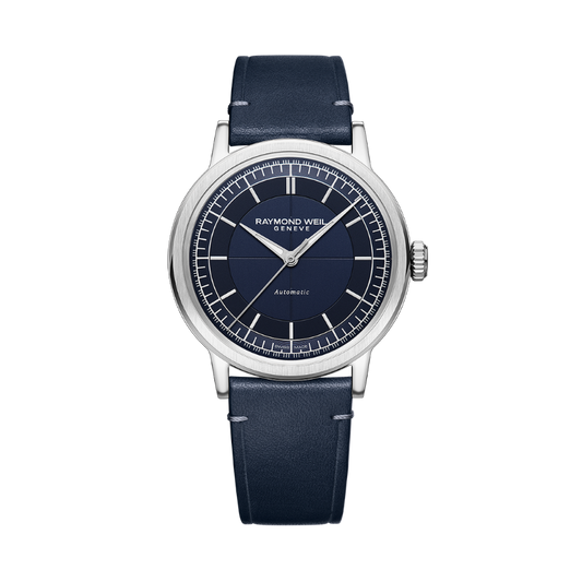 Raymond Weil Millesime Men's Automatic Blue Leather Strap Watch 39.5mm