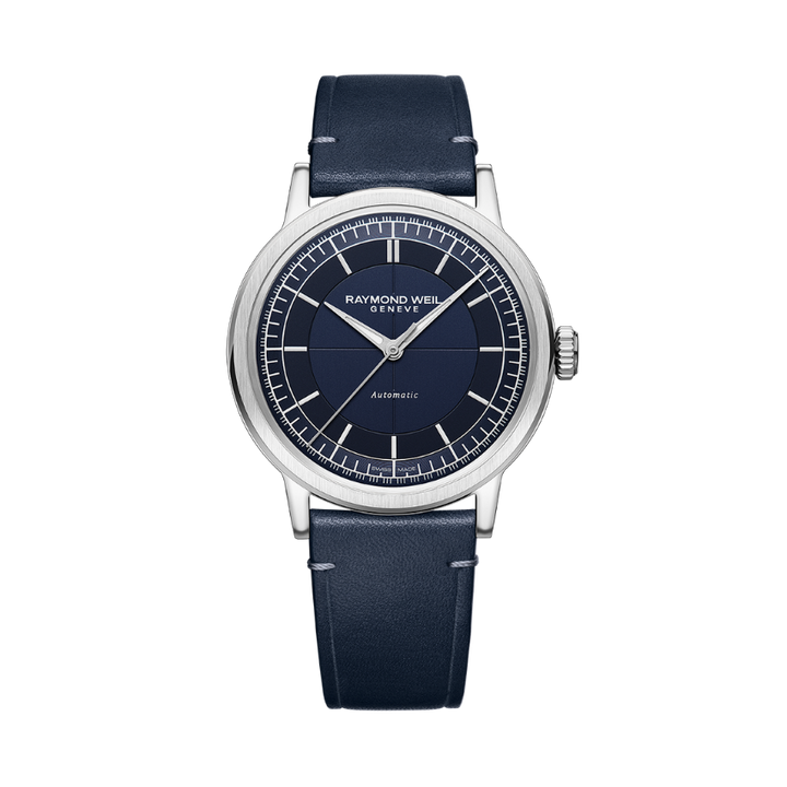 Raymond Weil Millesime Men's Automatic Blue Leather Strap Watch 39.5mm