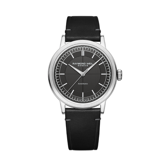 Raymond Weil Millesime Men's Automatic Black Leather Strap Watch 39.5mm