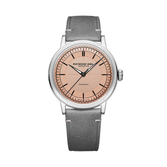 Raymond Weil Millesime Men's Automatic Grey Leather Strap Watch 39.5mm