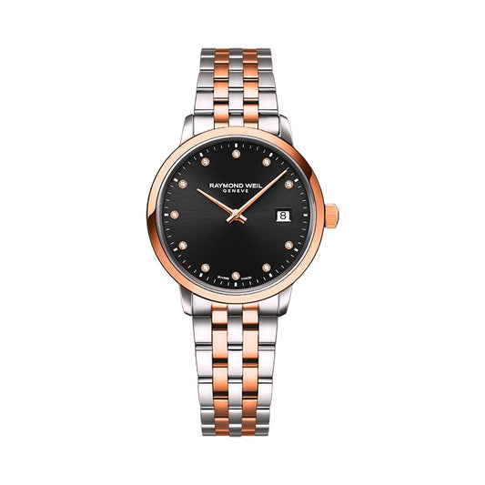 Raymond Weil Women's Toccata Rose Gold Bracelet Black Dial Diamond Watch