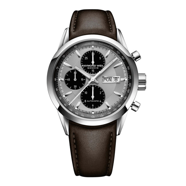 Raymond Weil Men's Freelancer Automatic Steel Brown Leather Strap Silver Dial Chronograph Watch