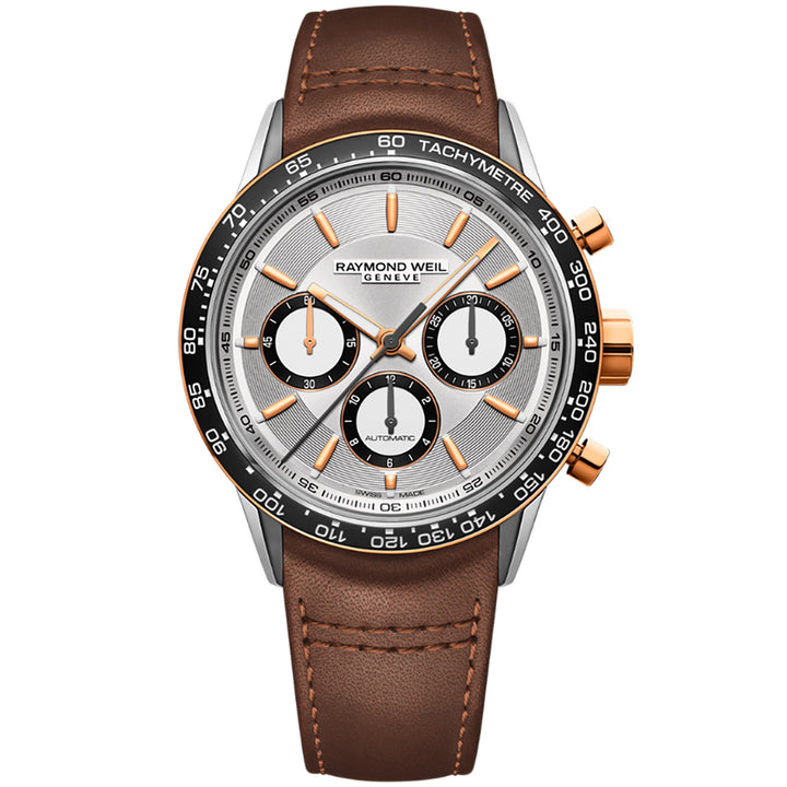 Raymond Weil Men's Freelancer Automatic Chronograph Leather Strap Silver Dial Watch