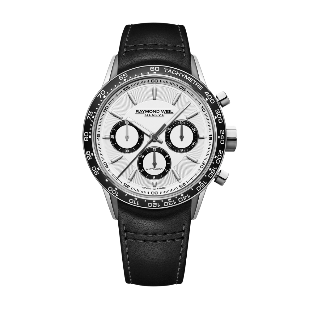 Raymond Weil Freelancer Men's Automatic Chronograph Black Leather Watch 43.5mm