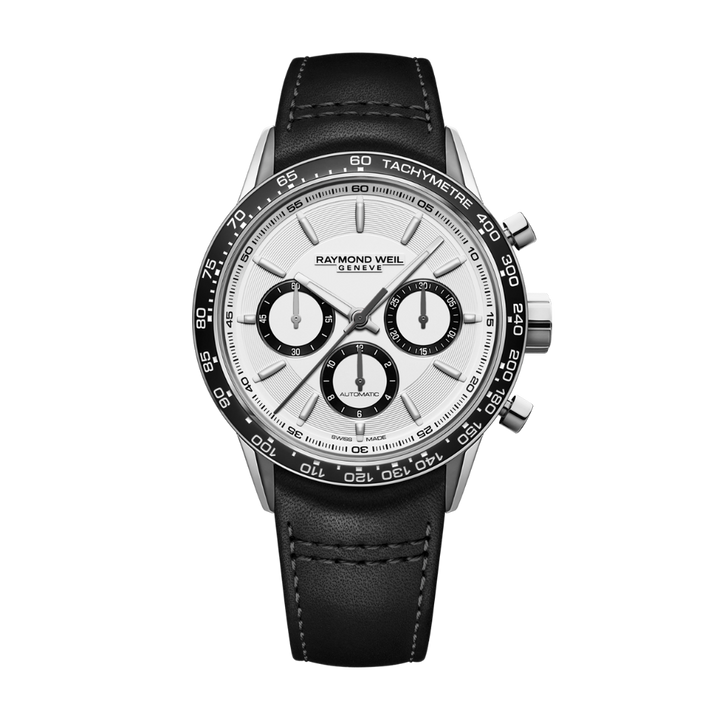 Raymond Weil Freelancer Men's Automatic Chronograph Black Leather Watch 43.5mm