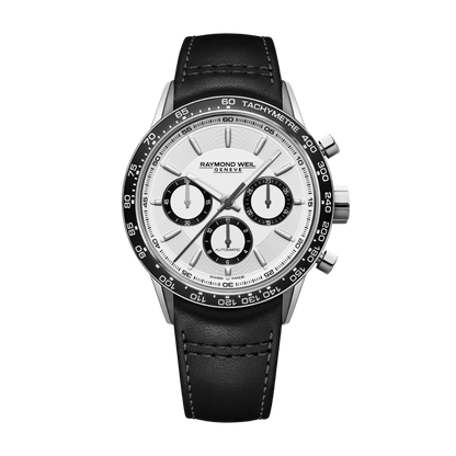 ساعة ريموند ويل فريلانسر للرجال، أوتوماتيك، كرونوغراف، جلد أسود، 43.5 مم