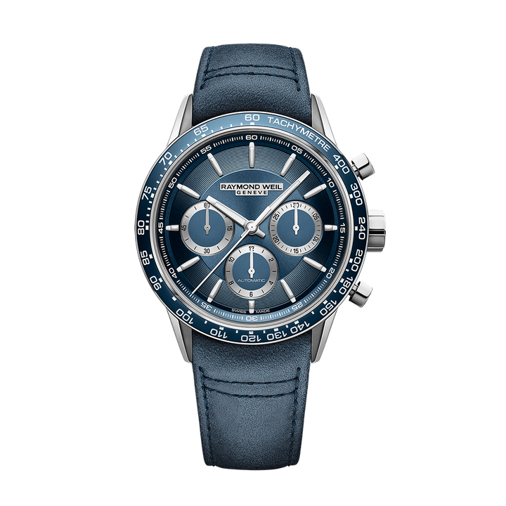 Raymond Weil Freelancer Men's Automatic Chronograph Blue Leather Watch 43.5mm