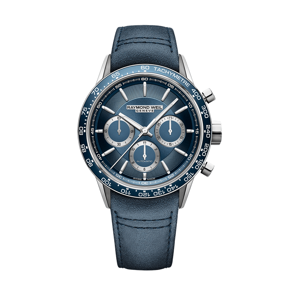 Raymond Weil Freelancer Men's Automatic Chronograph Blue Leather Watch 43.5mm