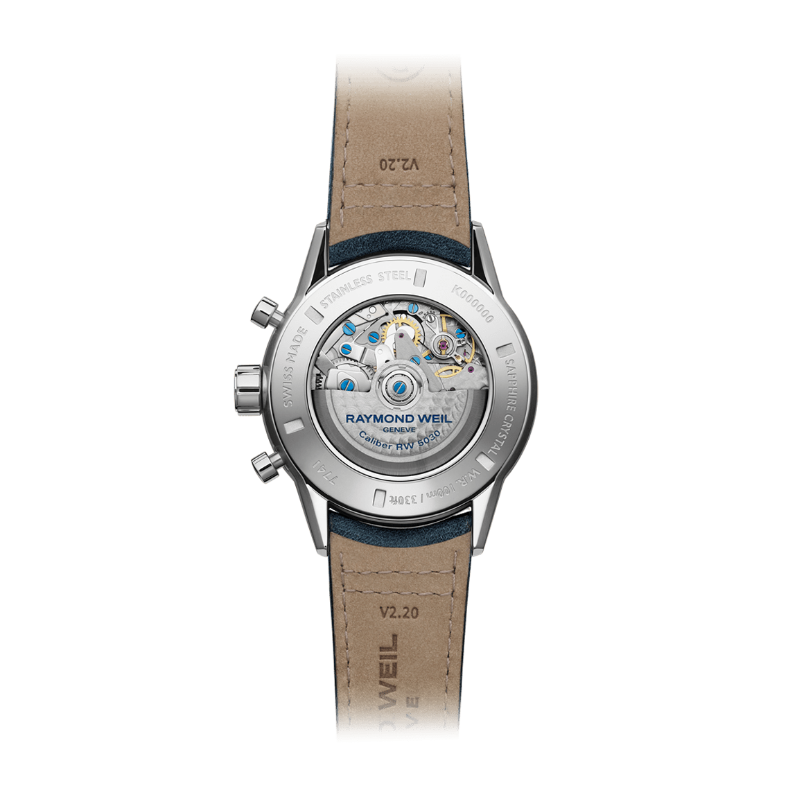 Raymond Weil Freelancer Men's Automatic Chronograph Blue Leather Watch 43.5mm