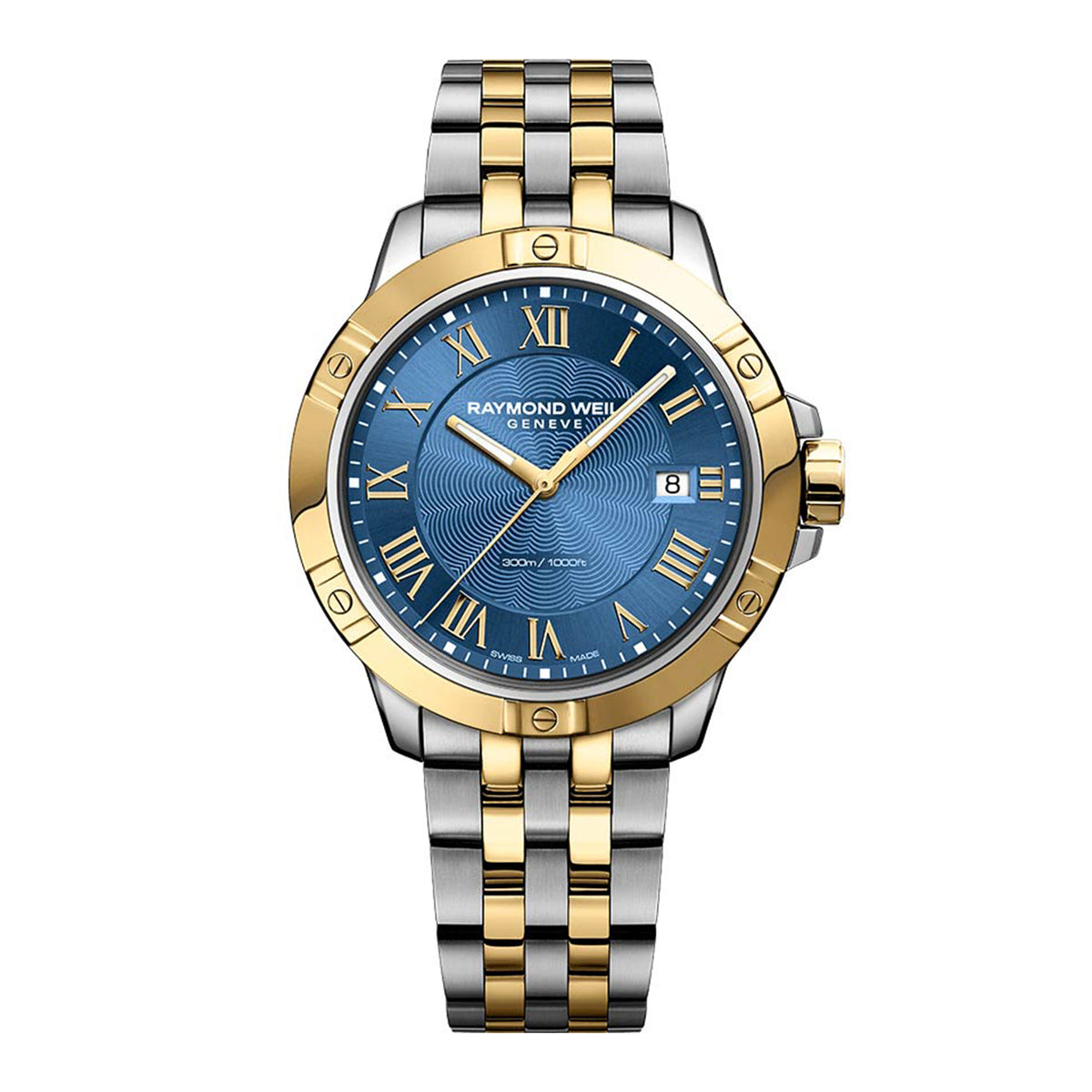 ساعة ريموند ويل تانغو للرجال بسوار ثنائي اللون وميناء أزرق تعمل بحركة الكوارتز