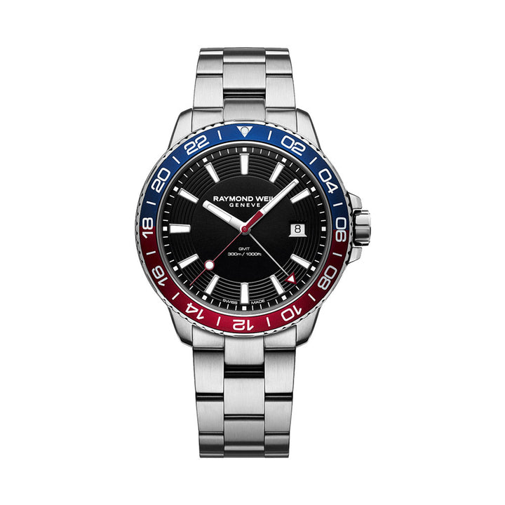 Raymond Weil Men's Tango 300 Quartz GMT Bracelet Blue Red Diver Black Dial Watch