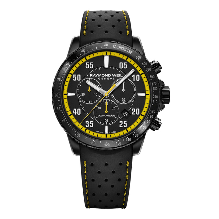 Raymond Weil Men's Tango 300 Quartz Steel Black Rubber Strap Black Yellow Dial Chronograph Watch