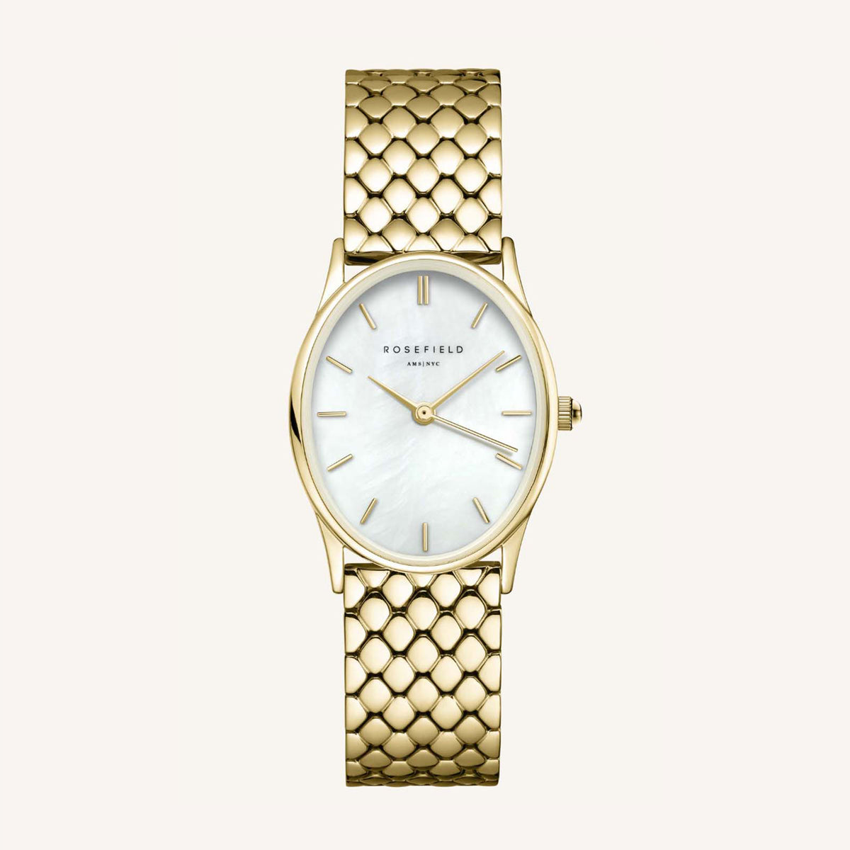 Rosefield The Oval White MOP Steel GoldLadies Watch