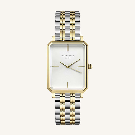 Rosefield The Elles White Sunray Steel Silver Gold DuotoneLadies Watch