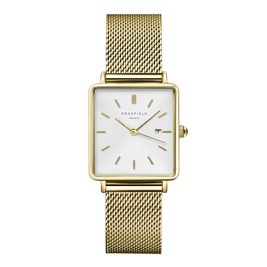 Rosefield The Boxy White Sunray Mesh GoldLadies Watch