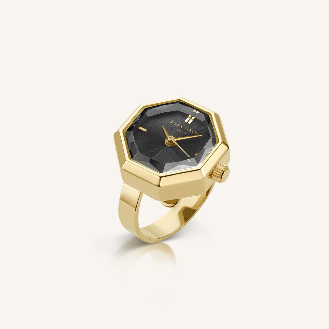 Rosefield Rosefield Studio Octagonal Watch Ring Black GoldLadies Watch