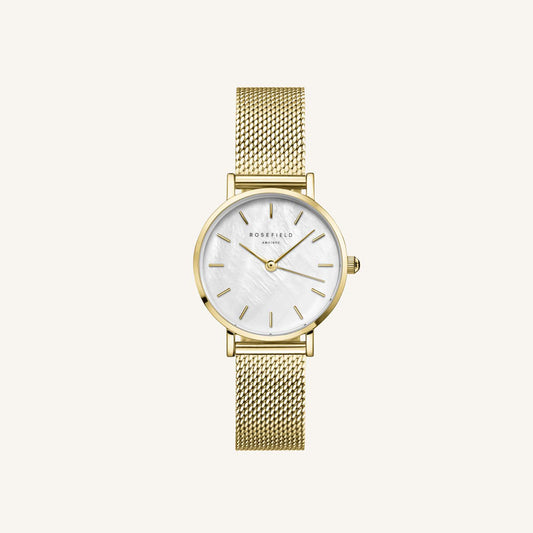 Rosefield Small Edit White MOP Mesh GoldLadies Watch