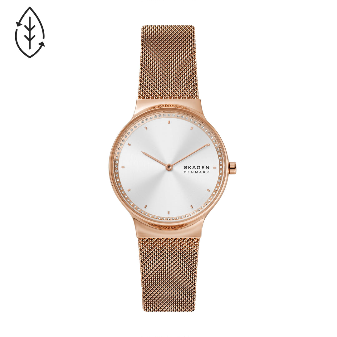 SKAGEN LADIES FREJA ROSE GOLD TONE STAINLESS STEEL MESH WATCH