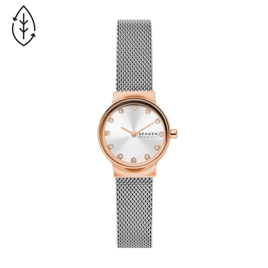 SKAGEN FREJA LILLE TWO-HAND SILVER STAINLESS STEEL MESH WATCH