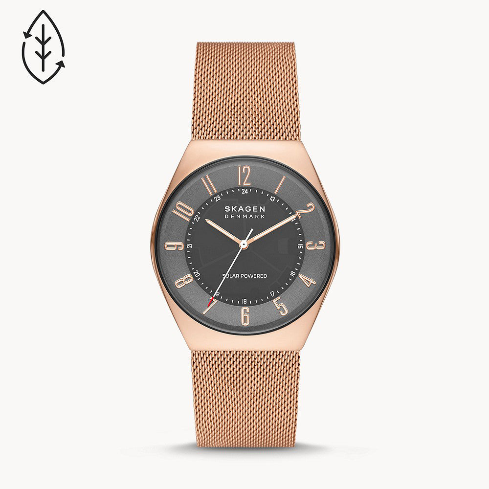 GRENEN SOLAR-POWERED ROSE GOLD STAINLESS STEEL MESH WATCH