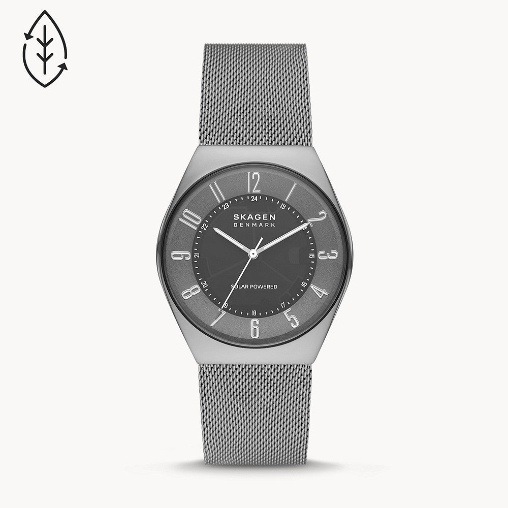 GRENEN SOLAR-POWERED CHARCOAL STAINLESS STEEL MESH WATCH