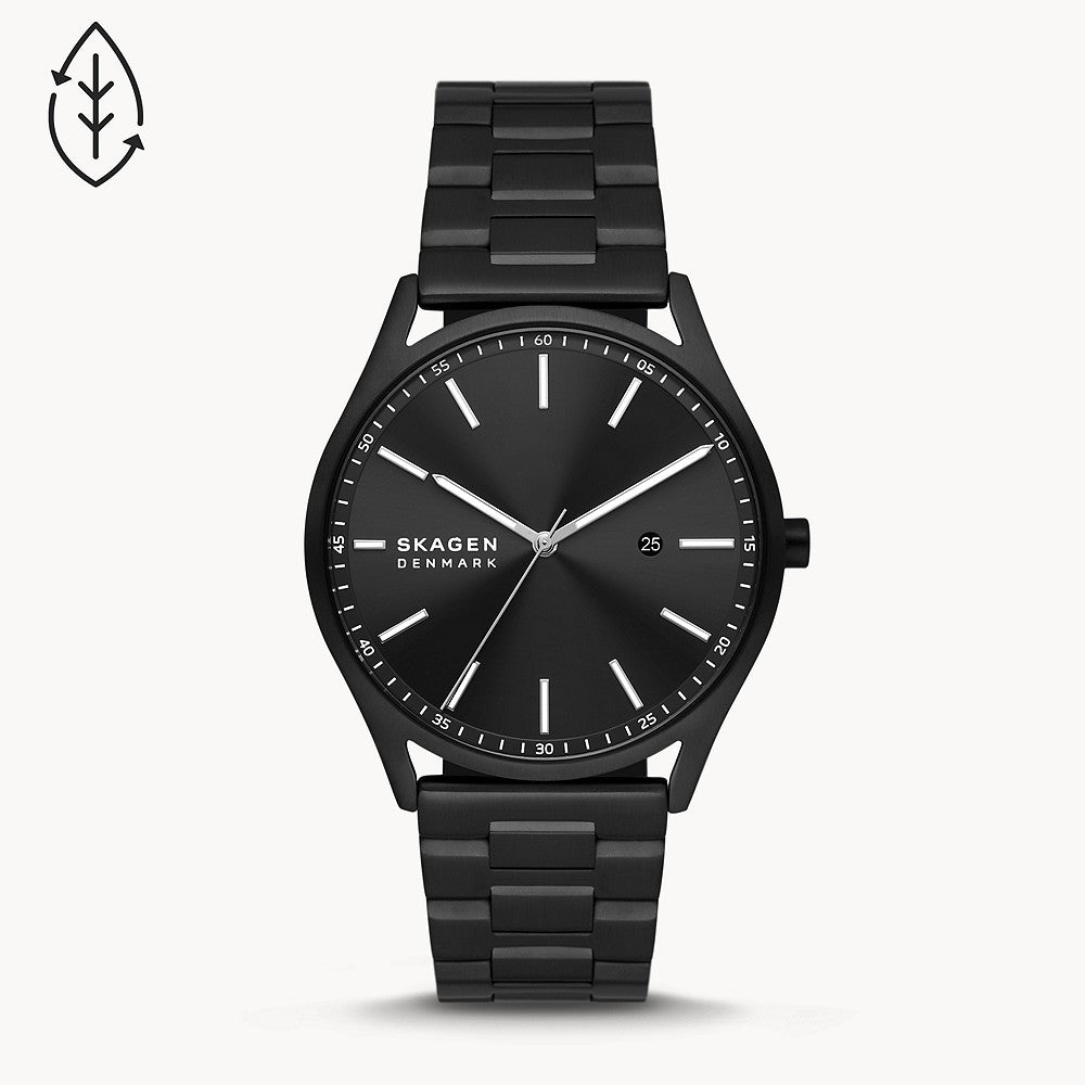 SKAGEN HOLST THREE-HAND DATE MIDNIGHT STAINLESS STEEL WATCH