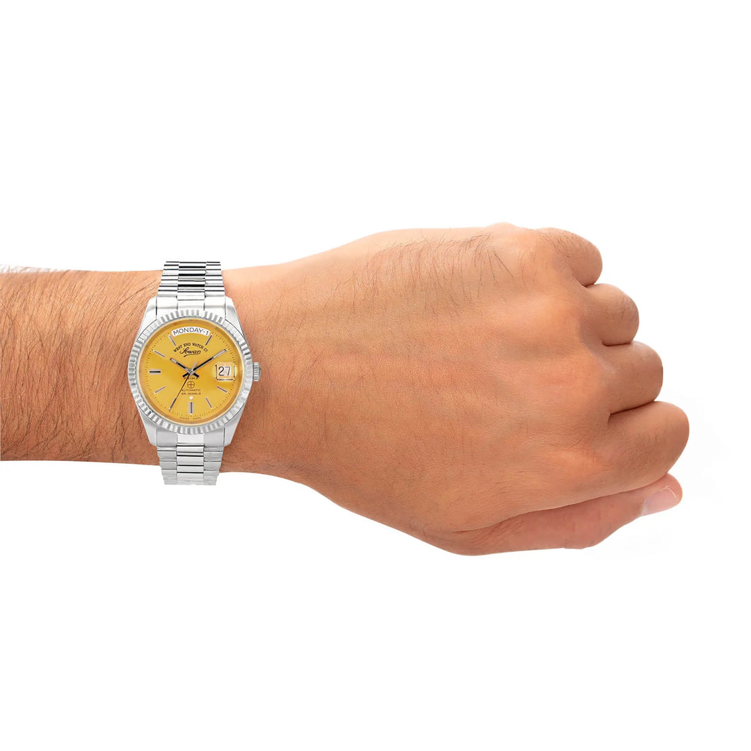 West End Men's Silver Tone Case Yellow Dial Automatic Watch