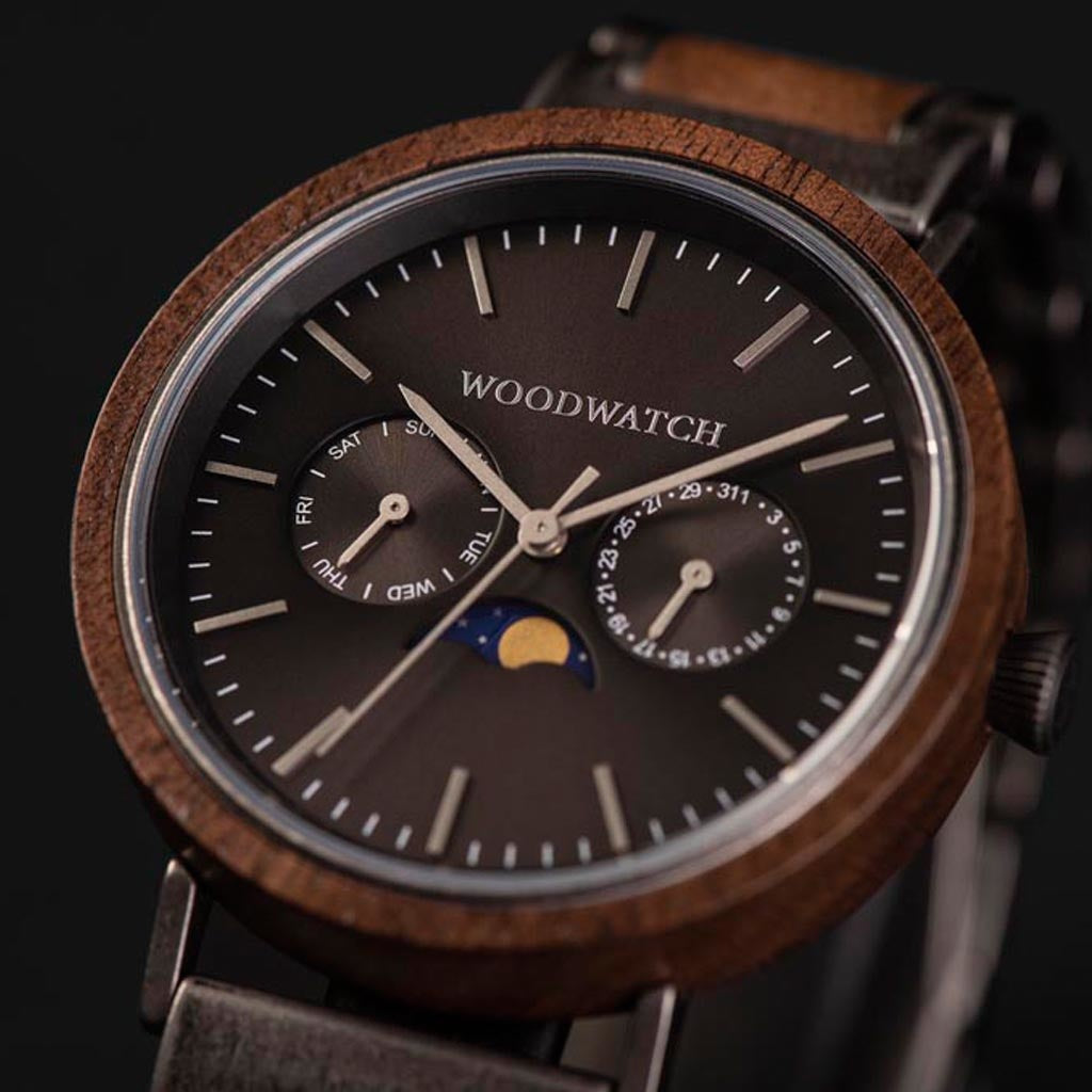 Woodwatch Men's Element Brushed Iron Walnut Quartz Watch