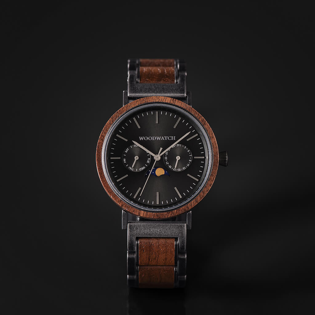 Woodwatch Men's Element Brushed Iron Walnut Quartz Watch