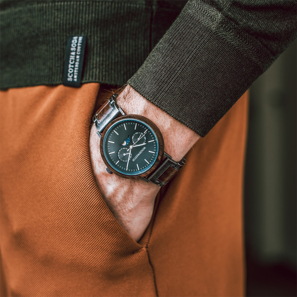 Woodwatch Men's Element Brushed Iron Walnut Quartz Watch