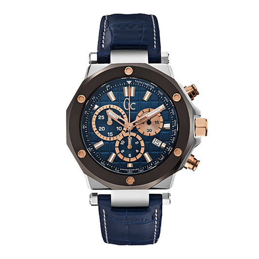 Gc Men's Watch Silver & Gun-Metal Case Quartz