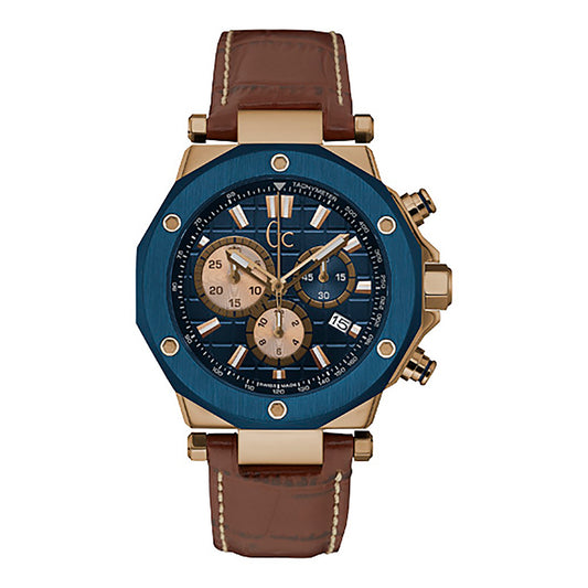 Gc Men's Watch Rose Gold & Blue Case Quartz