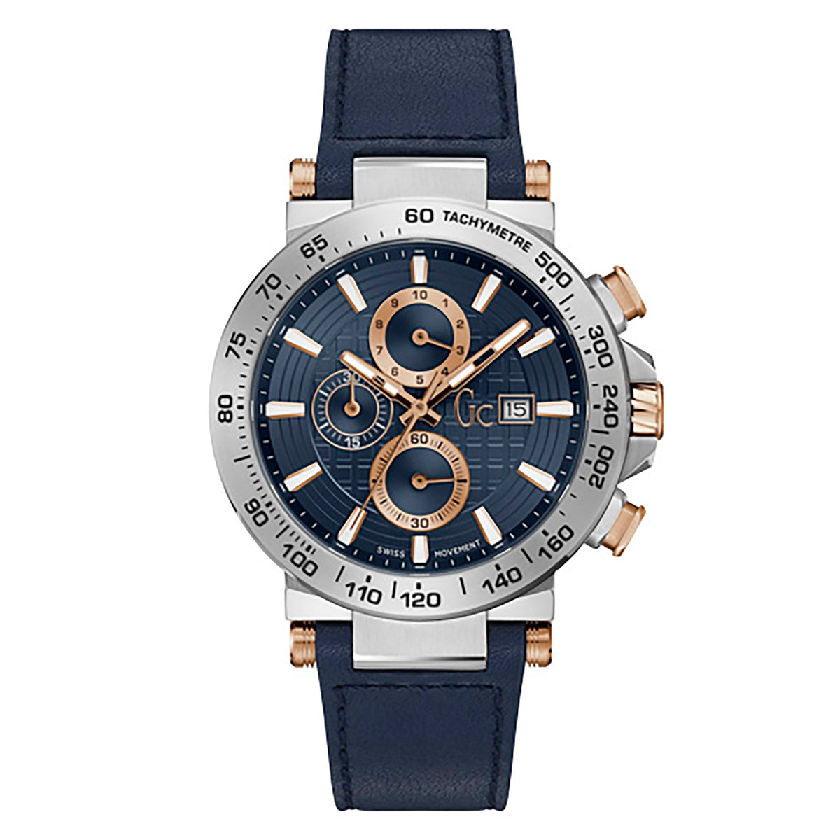 Gc Men's Watch Silver & Rose Gold Case Quartz