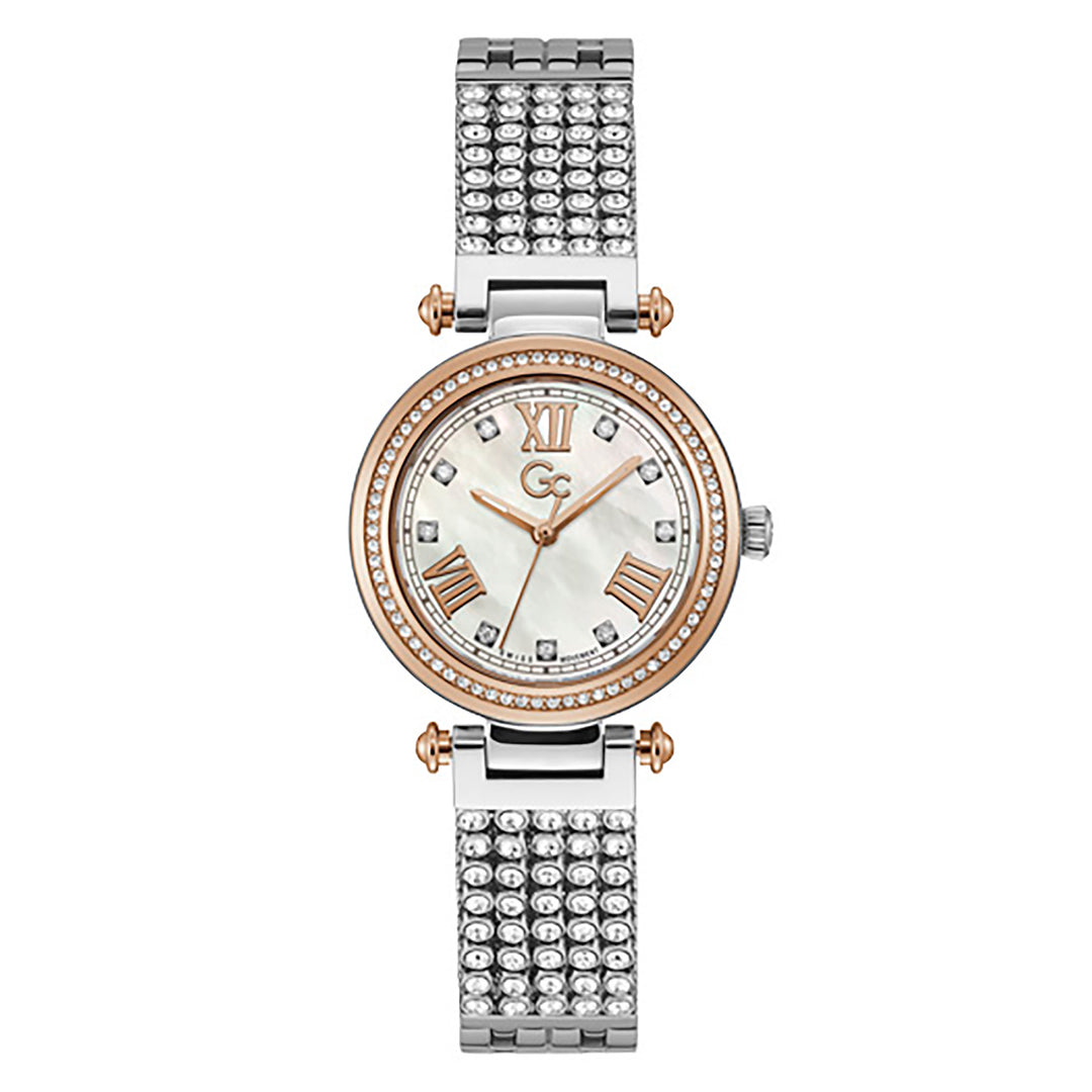 Gc Women's Watch Silver & Rose Gold Case Quartz