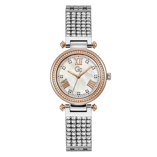 Gc Women's Watch Silver & Rose Gold Case Quartz