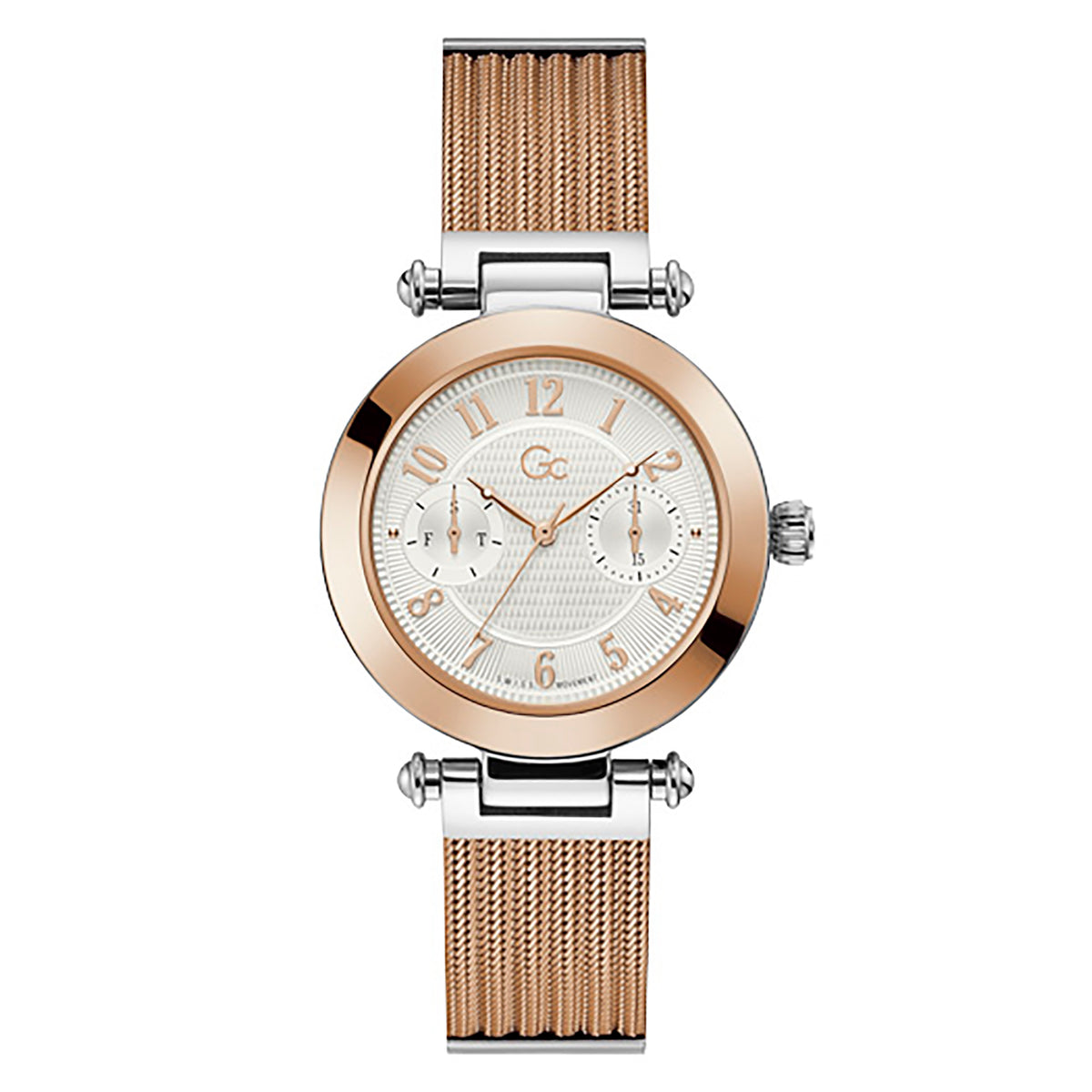 Gc Women's Watch Silver & Rose Gold Case Quartz