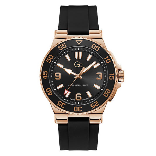 Gc Men's Watch Black & Rose Gold Case Quartz