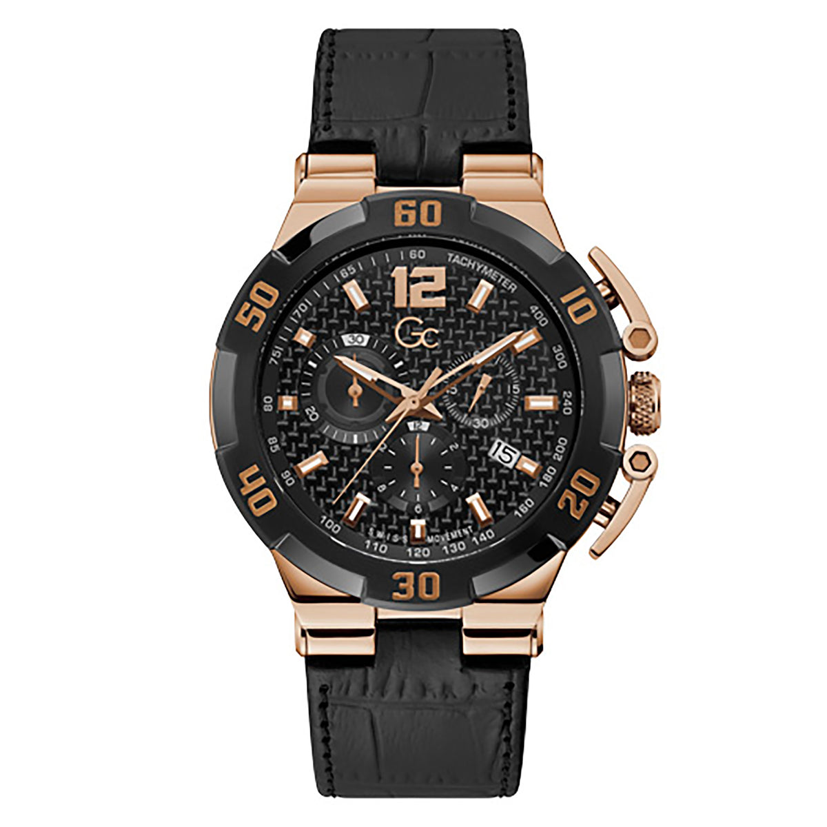 Gc Men's Watch Black & Rose Gold Case Quartz
