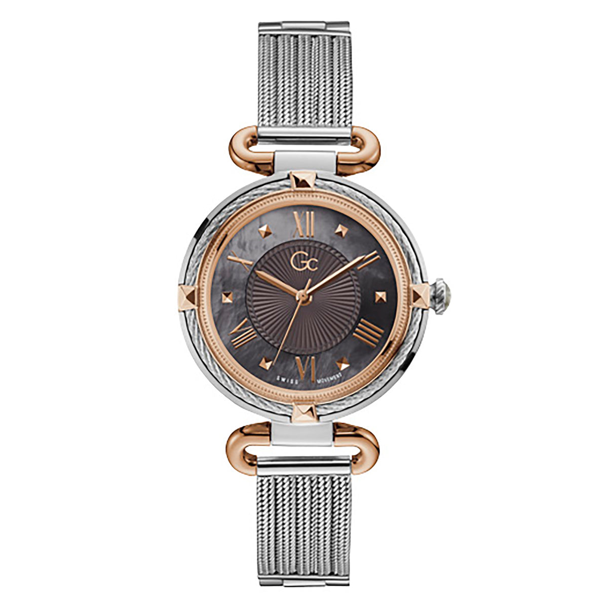 Gc Women's Watch Silver & Rose Gold Case Quartz