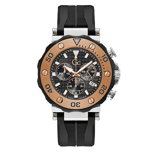 Gc Men's Watch Silver & Rose Gold Case Quartz