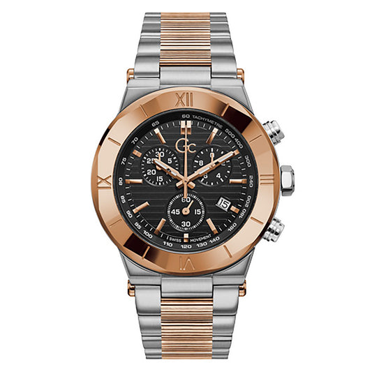 Gc Men's Watch Silver & Rose Gold Case Quartz