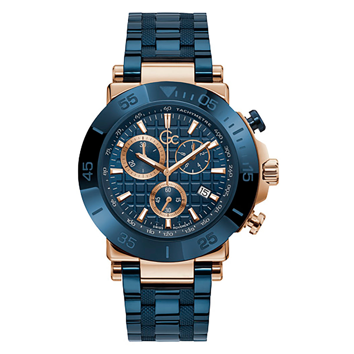 Gc Men's Watch Blue & Rose Gold Case Quartz