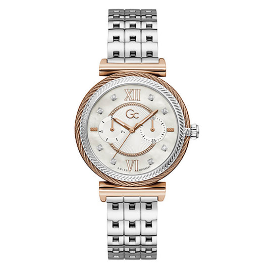 Gc Women's Watch Silver & Rose Gold Case Quartz