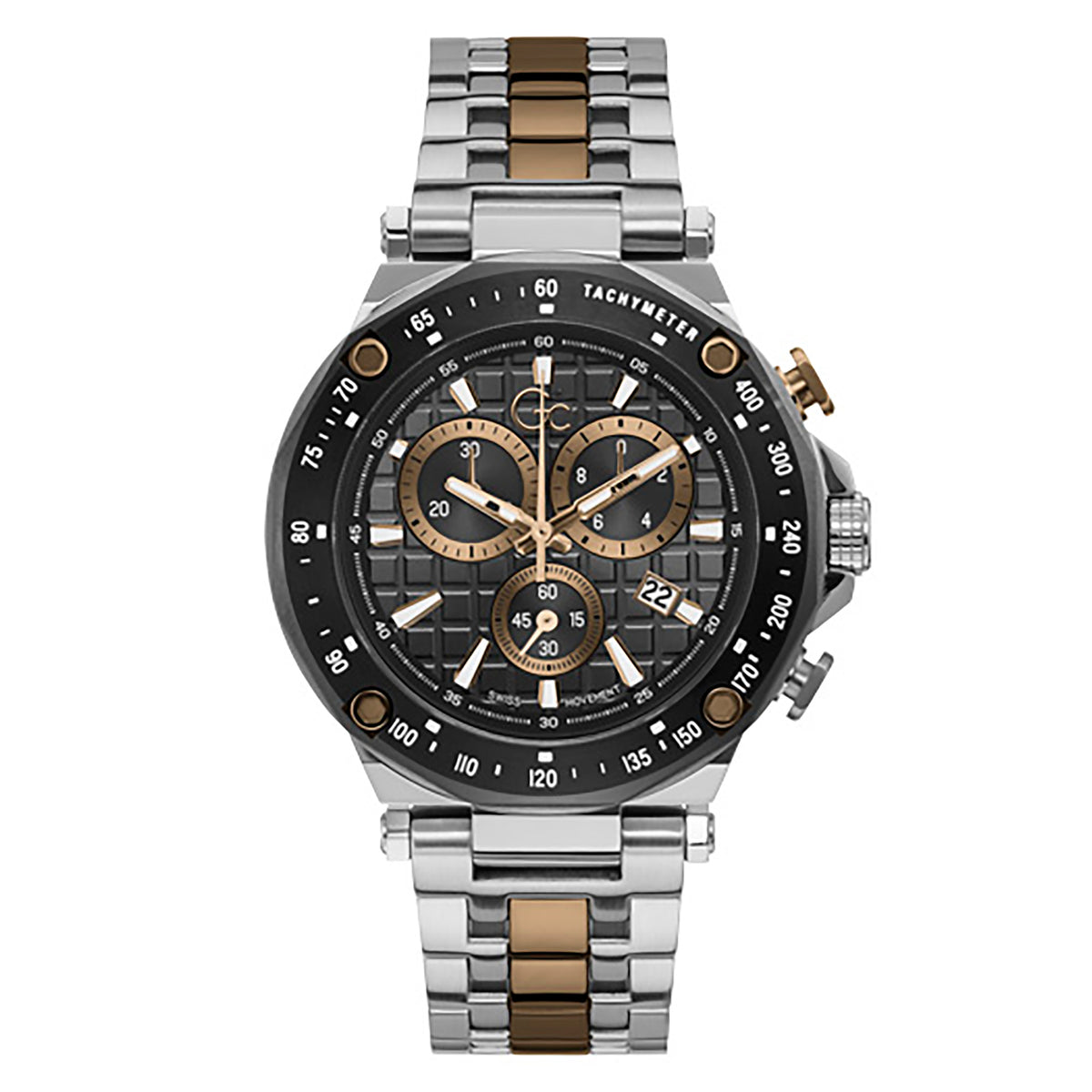 Gc Men's Watch Silver & Gun-Metal Case Quartz